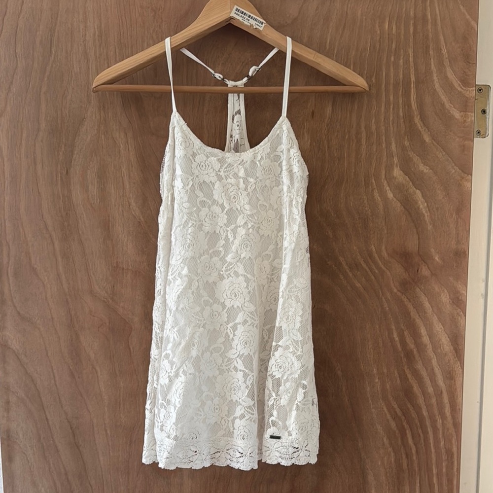 Abercrombie Kids White Lace Spaghetti Strap Dress, S